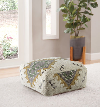 Lyssa - Jacquard Fabric Printed Pouf - Beige - Hornell Furniture Outlet
