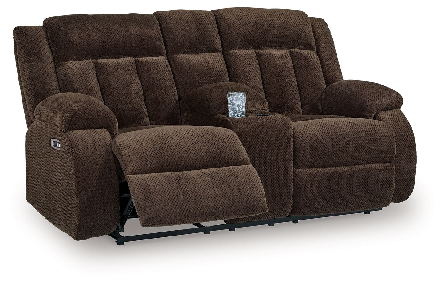 Free Wake - Double Relcining Power Loveseat With Console - Chocolate - Hornell Furniture Outlet
