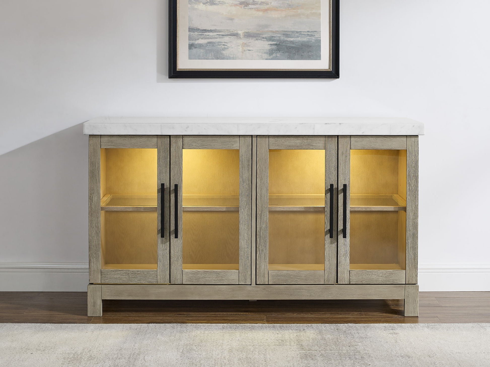 Csrena - Lighted White Marble Sideboard - Brown - Hornell Furniture Outlet
