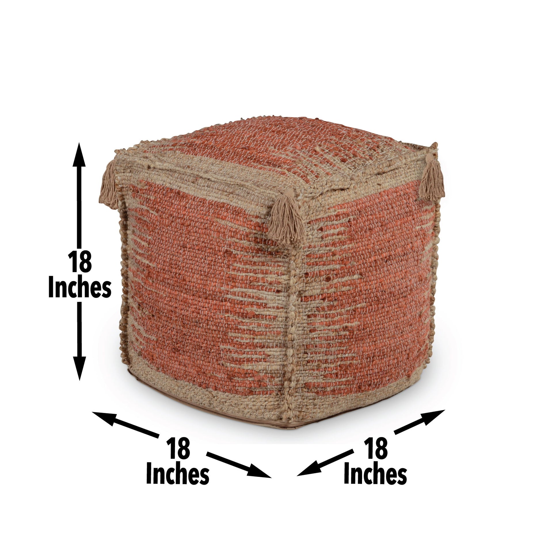 Jafar - Square Handwoven Jute Pouf - Red - Hornell Furniture Outlet