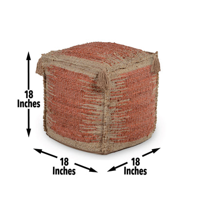 Jafar - Square Handwoven Jute Pouf - Red - Hornell Furniture Outlet