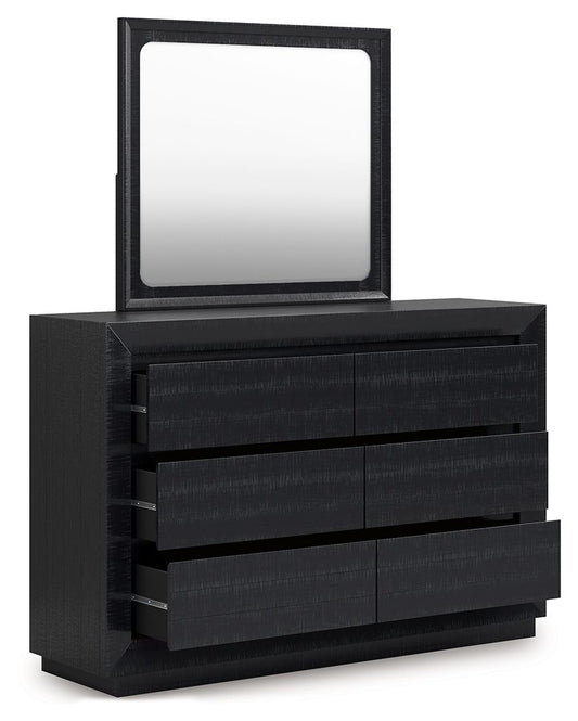 Londer - Black - Dresser And Mirror - Hornell Furniture Outlet