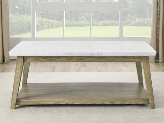 Vida - Marble Top Coffee Table With Casters - Brown - Hornell Furniture Outlet