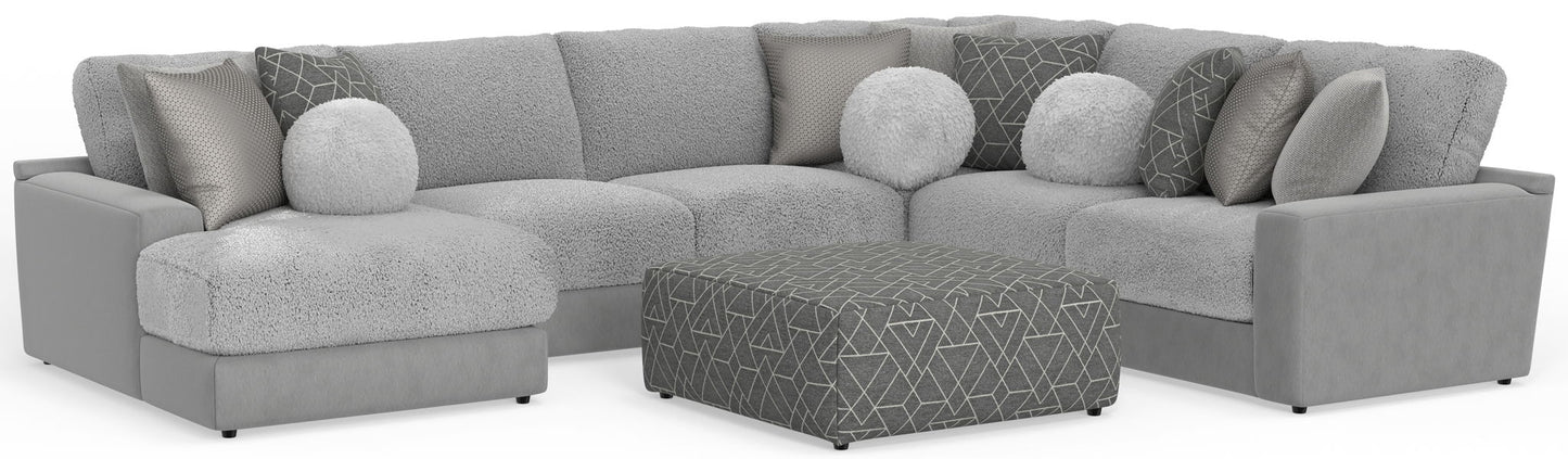 Canyon - 4 Piece Sectional With Cuddler Seat Cushions, Included Accent Pillows And Cocktail Ottoman (Left Side Facing Chaise) - Platinum - Hornell Furniture Outlet