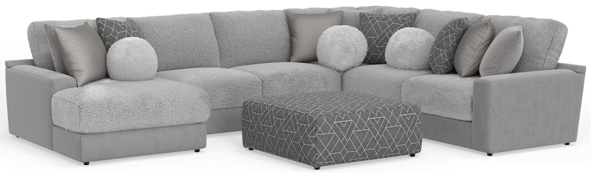 Canyon - 4 Piece Sectional With Cuddler Seat Cushions, Included Accent Pillows And Cocktail Ottoman (Left Side Facing Chaise) - Platinum - Hornell Furniture Outlet