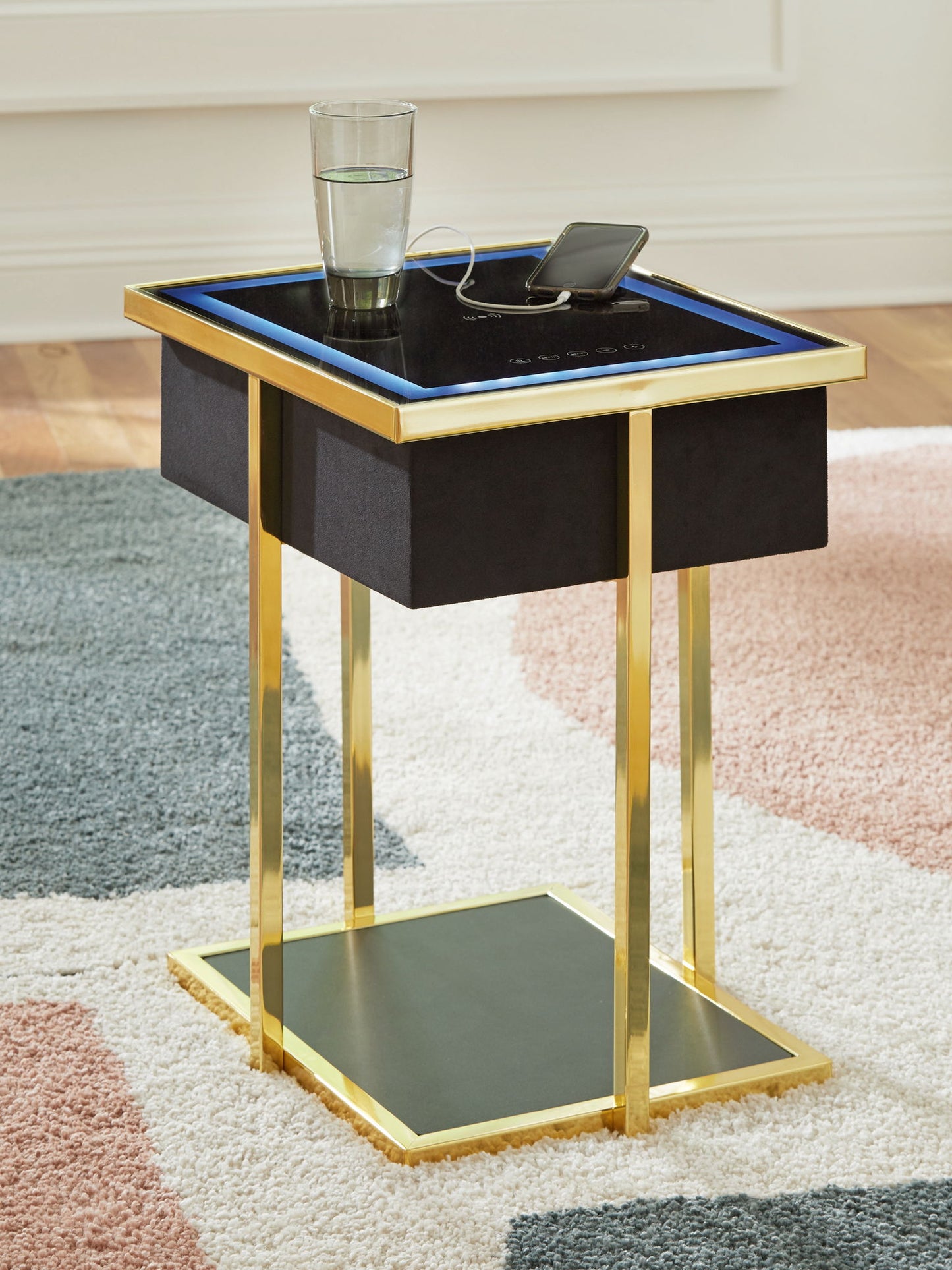 Rexwell - Black / Gold Finish - Accent Table With Speaker - Hornell Furniture Outlet