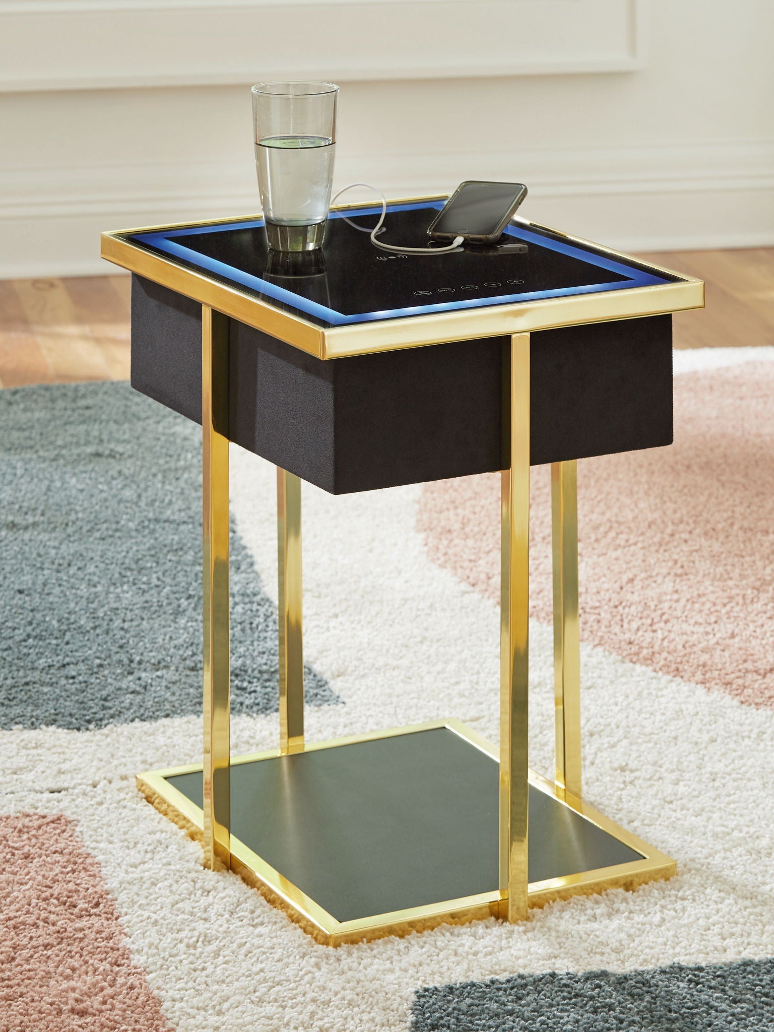 Rexwell - Black / Gold Finish - Accent Table With Speaker - Hornell Furniture Outlet