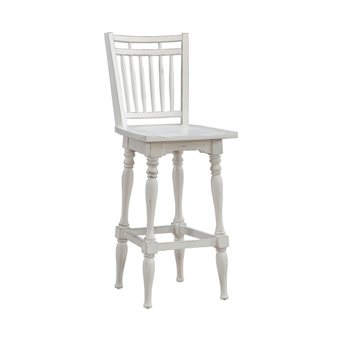 Magnolia Manor - Spindle Back Swivel Bar Stool - Antique White & Weathered Bark - Hornell Furniture Outlet