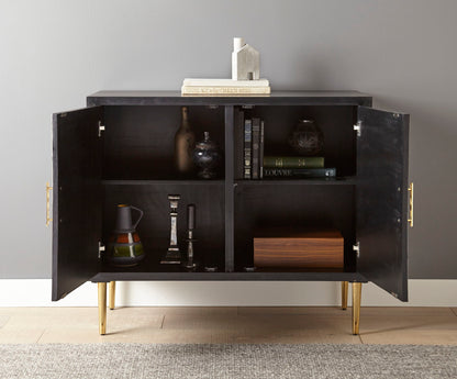 Benzara - 2 Door Bone Inlay Cabinet - Black - Hornell Furniture Outlet