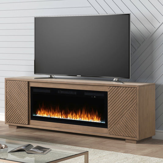 Fireplace TV Consoles - 214 84'' Console With Fire FTS Multiplees - Light Brown - Hornell Furniture Outlet