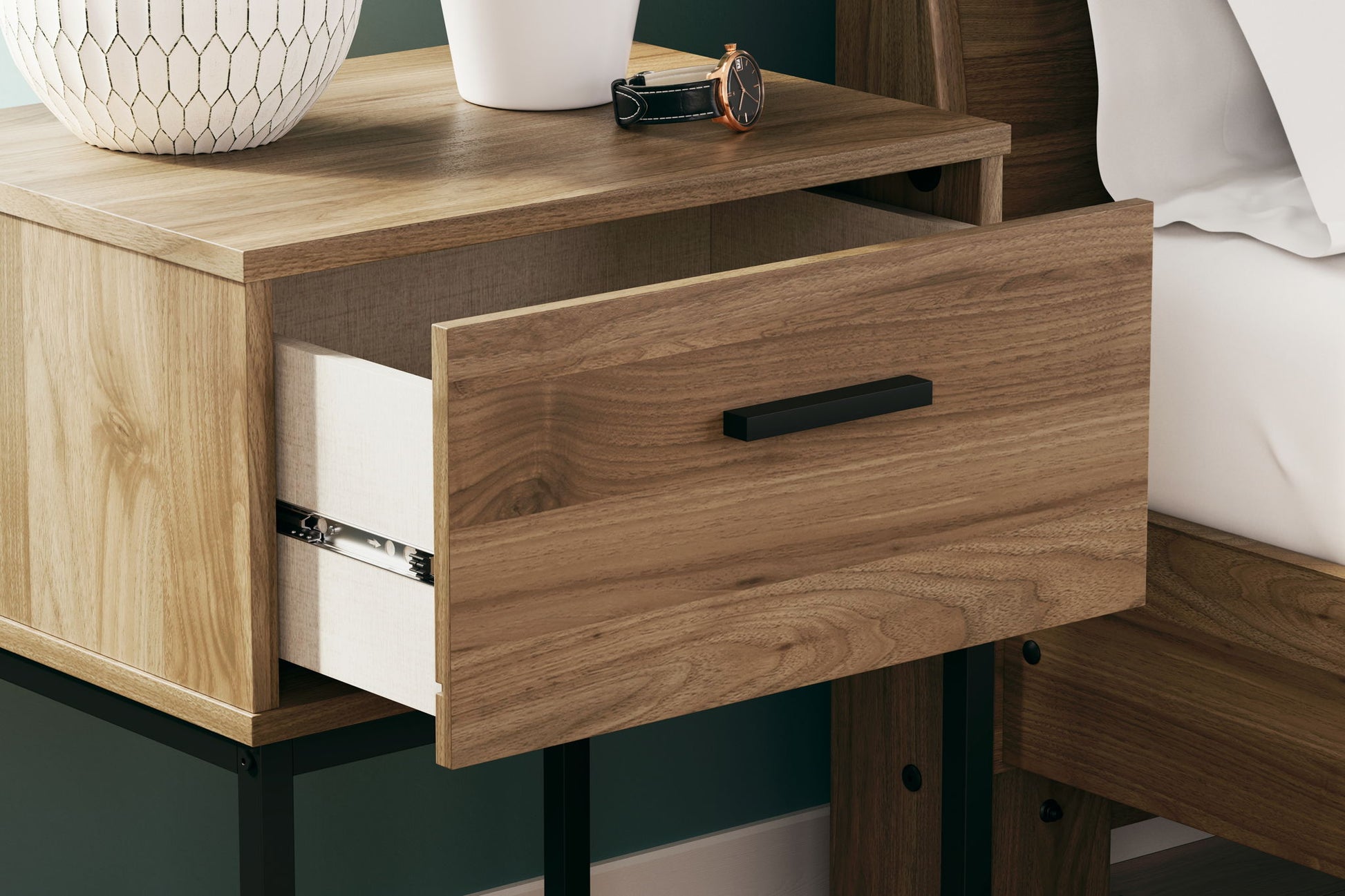 Deanlow - Honey - One Drawer Night Stand - Hornell Furniture Outlet