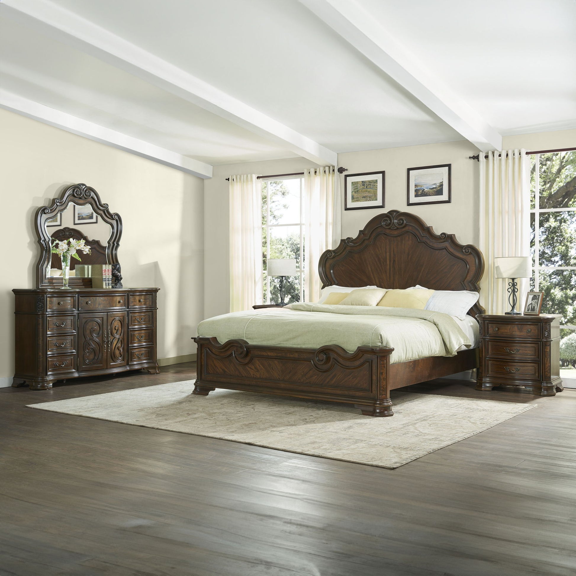Royale - King 5 Piece Set 2 Nightstand - Brown - Hornell Furniture Outlet