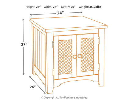 Wystfield - White / Brown - Rectangular End Table - 2 Doors - Hornell Furniture Outlet