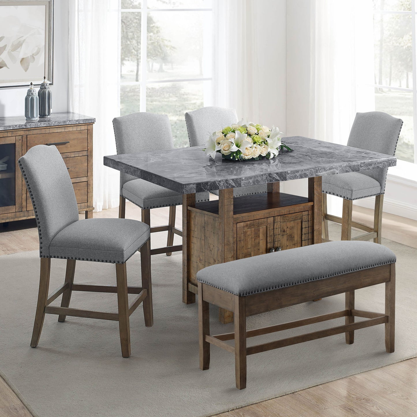 Grayson - Counter Dining Set - Distressed Wood Base - Hornell Furniture Outlet