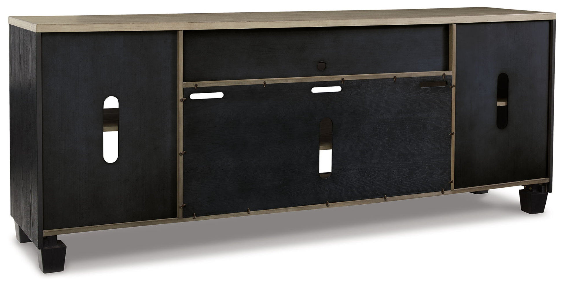 Foyland - Black / Brown - XL TV Stand w/Fireplace Option - Hornell Furniture Outlet