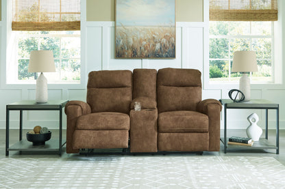 Edenwold - Brindle - Dbl Reclining Loveseat with Console - Hornell Furniture Outlet