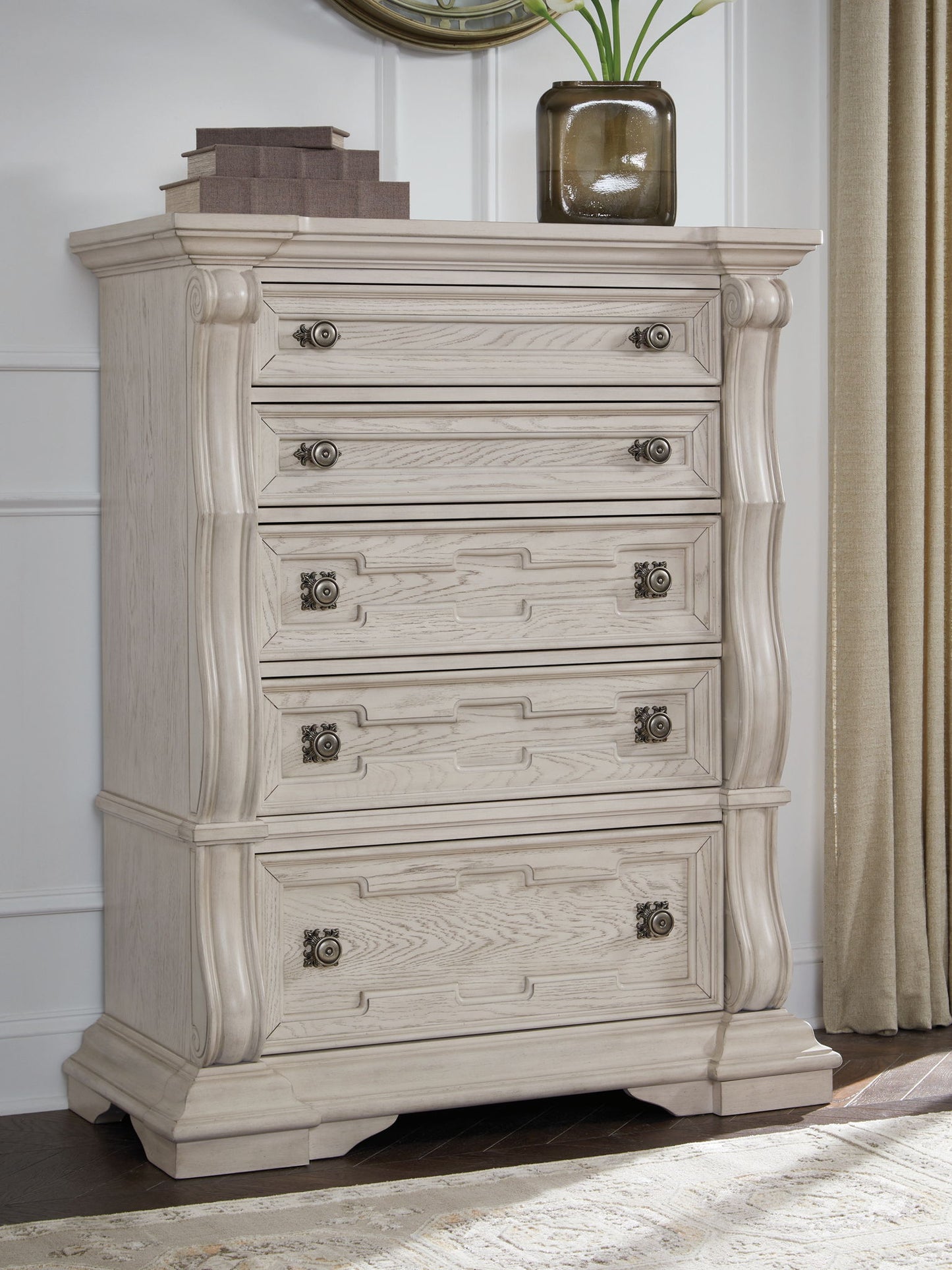 Bruchandi - Antique White - Five Drawer Chest - Hornell Furniture Outlet