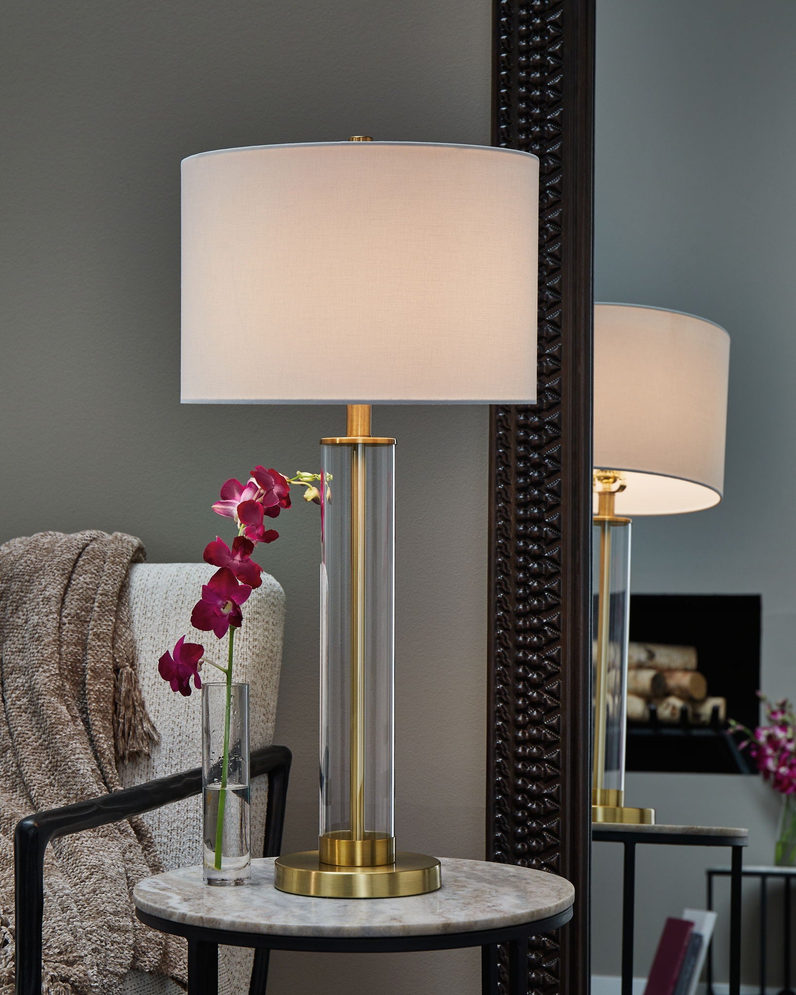 Orenman - Clear / Brass Finish - Glass Table Lamp (Set of 2) - Hornell Furniture Outlet