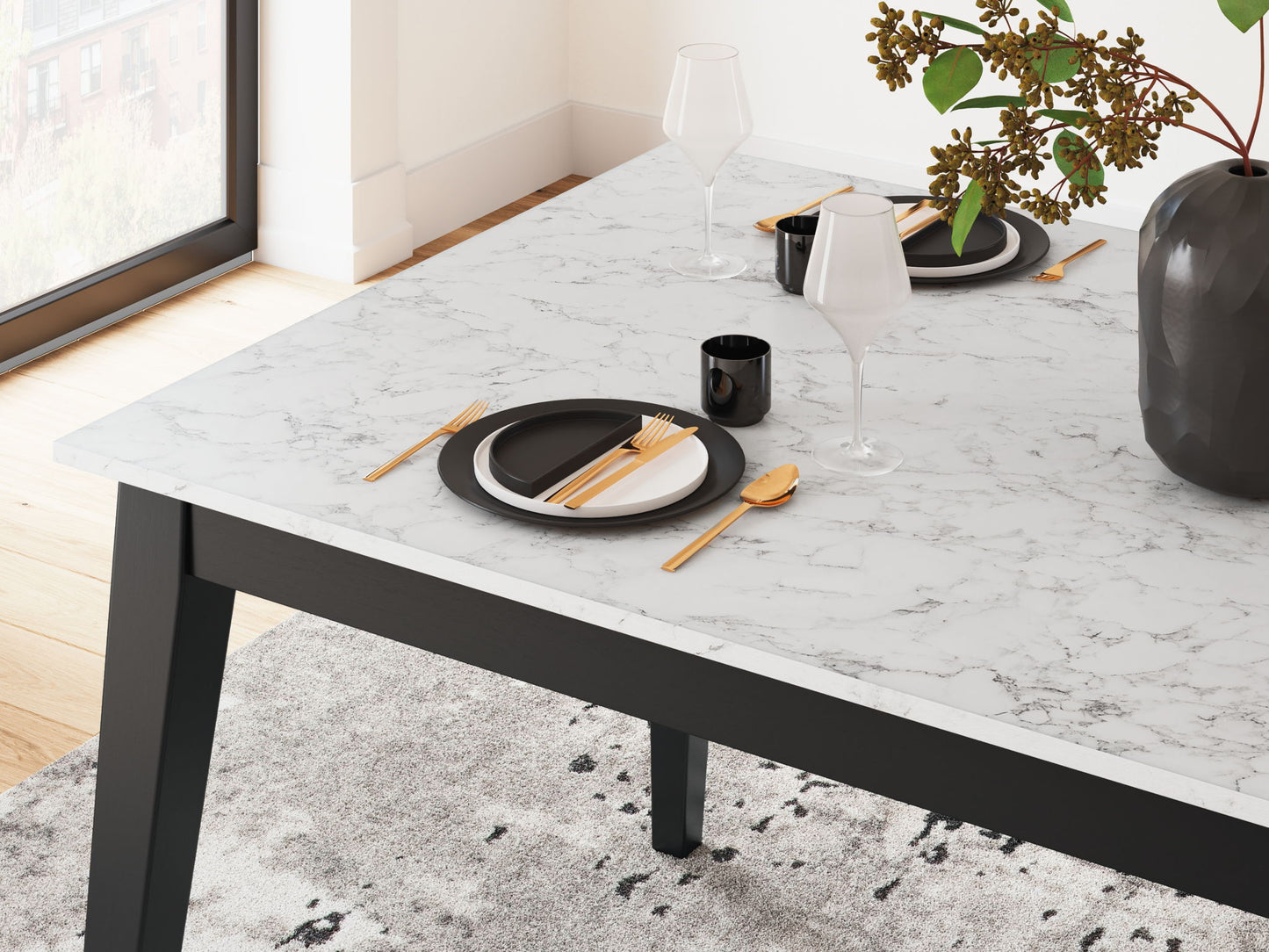 Jettaya - Black / White - Rectangular Dining Room Table - Hornell Furniture Outlet