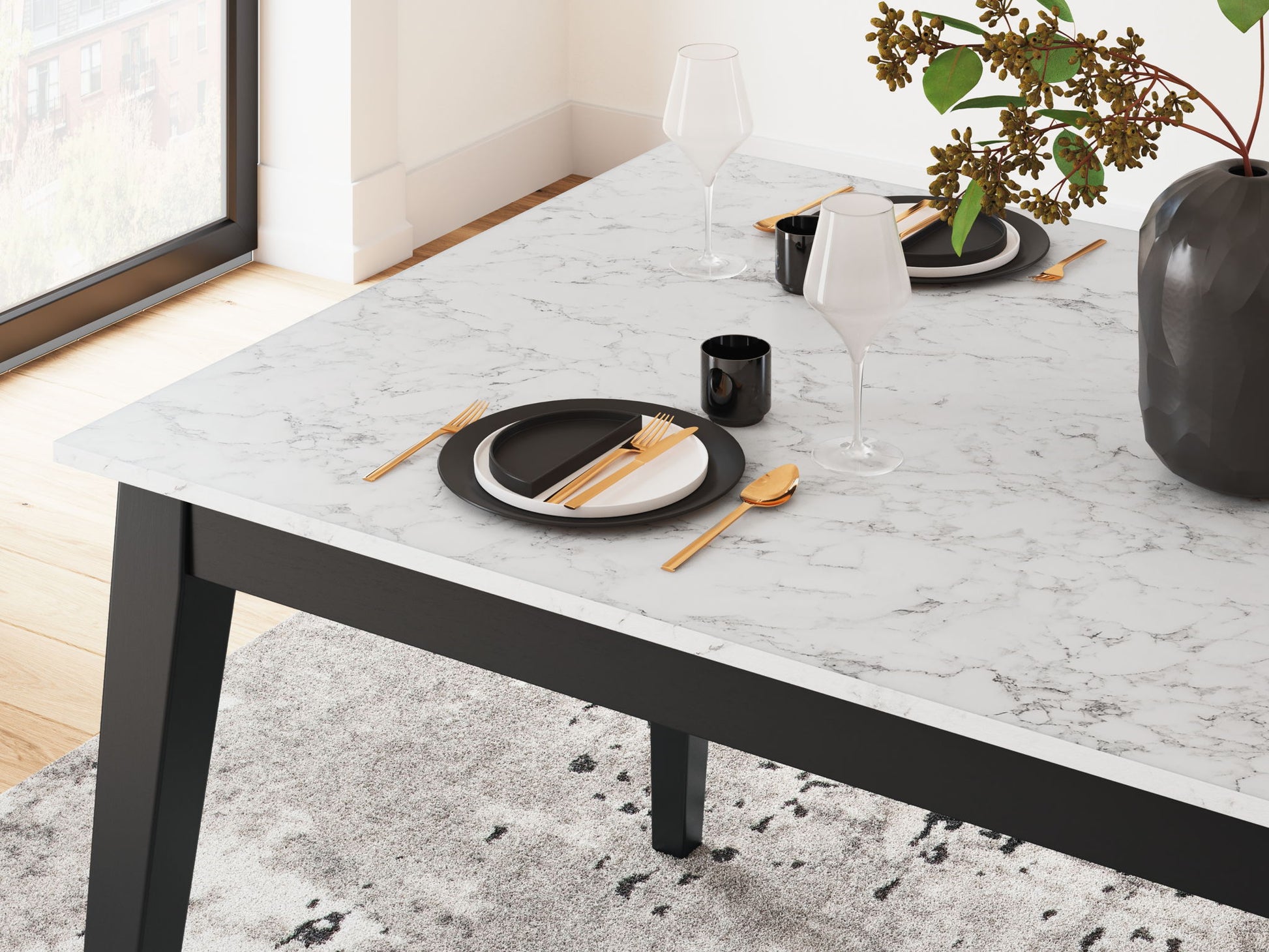 Jettaya - Black / White - Rectangular Dining Room Table - Hornell Furniture Outlet