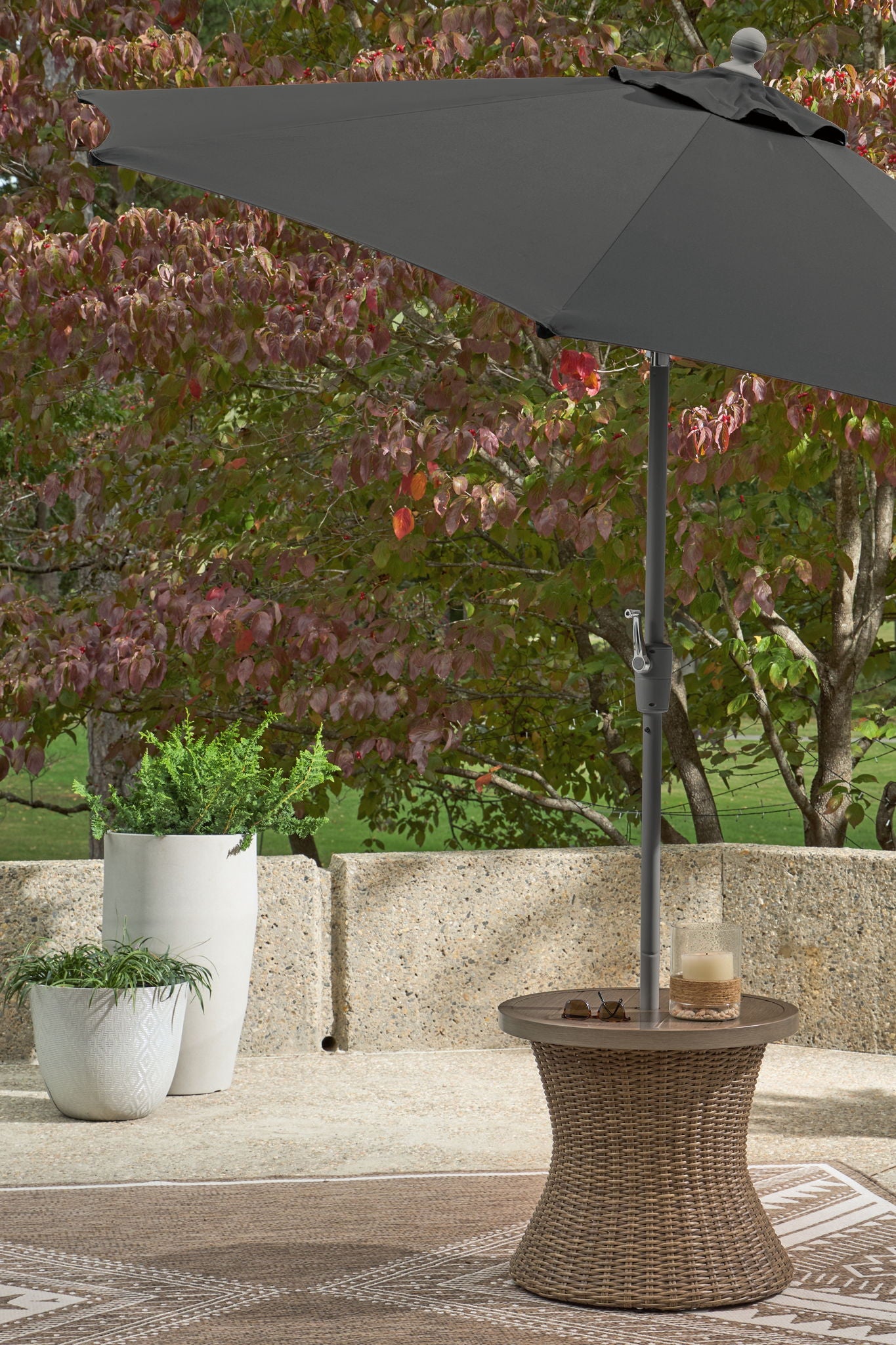 Laguna Heights - Round End Table With Umbrella Option - Beige - Hornell Furniture Outlet
