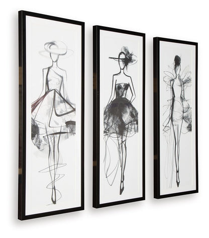 Mckerrick - Black / White - Wall Art Set (Set of 3) - Hornell Furniture Outlet