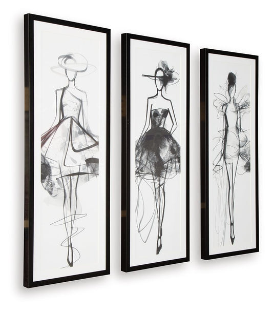 Mckerrick - Black / White - Wall Art Set (Set of 3) - Hornell Furniture Outlet