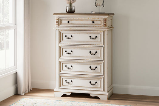 Realyn - White / Brown / Beige - Five Drawer Chest - Hornell Furniture Outlet