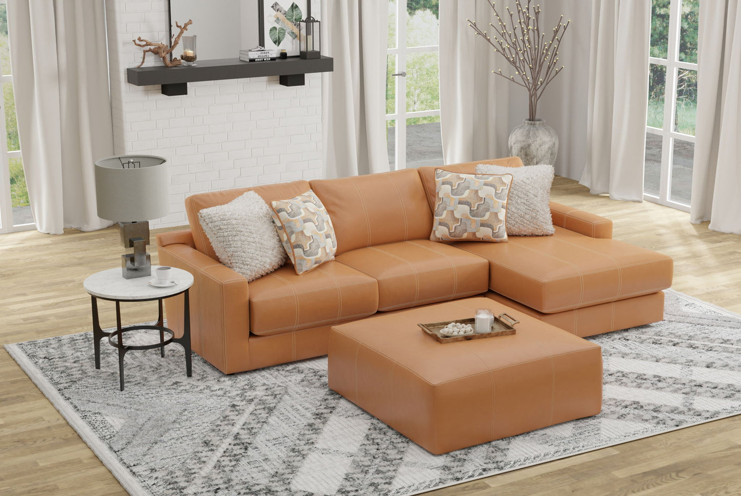 Minori - Italian Leather Sofa / Chaise And Cocktail Ottoman - Hornell Furniture Outlet