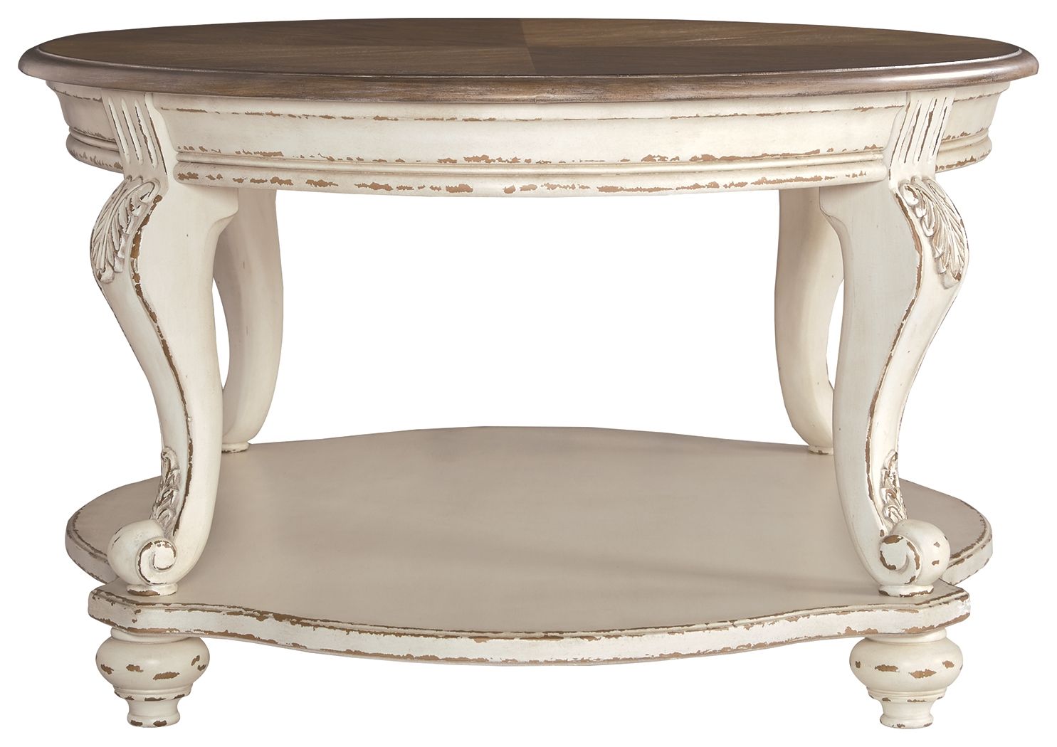 Realyn - White / Brown - Oval Cocktail Table - Hornell Furniture Outlet