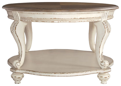 Realyn - White / Brown - Oval Cocktail Table - Hornell Furniture Outlet