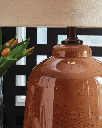 Aaleahya - Rust - Glass Table Lamp - Hornell Furniture Outlet