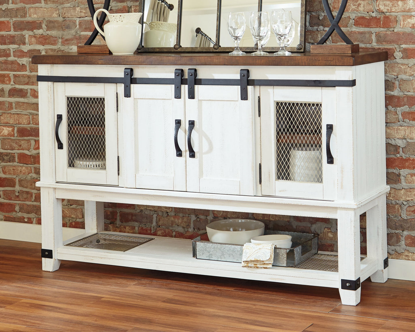 Valebeck - Dining Room Server - White / Brown - Hornell Furniture Outlet