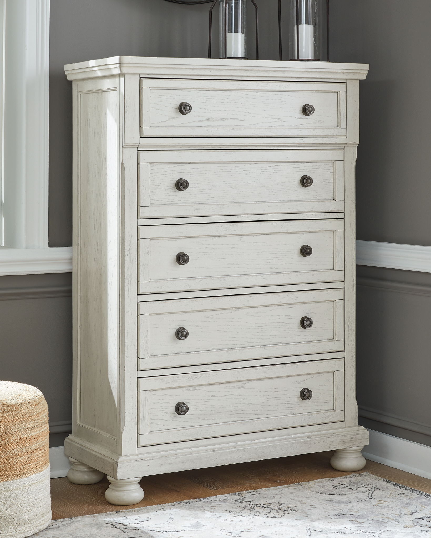 Robbinsdale - Antique White - Five Drawer Chest - Hornell Furniture Outlet