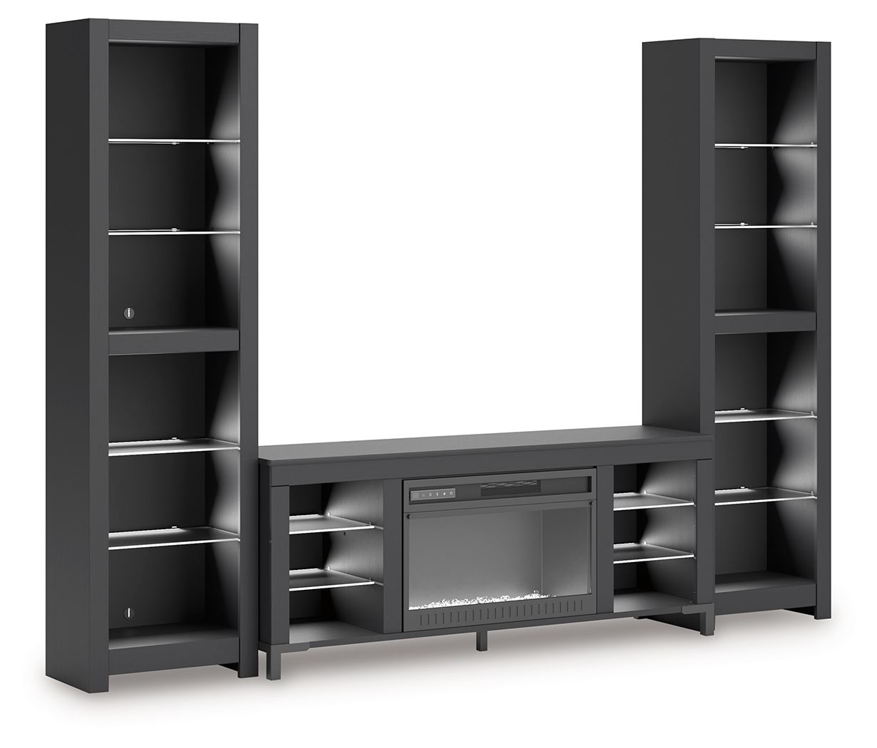 Cayberry - Black - 3 - Piece Entertainment Center With Electric Fireplace - Hornell Furniture Outlet