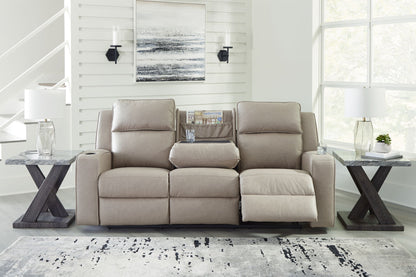 Lavenhorne - Pebble - Rec Sofa W/Drop Down Table - Hornell Furniture Outlet