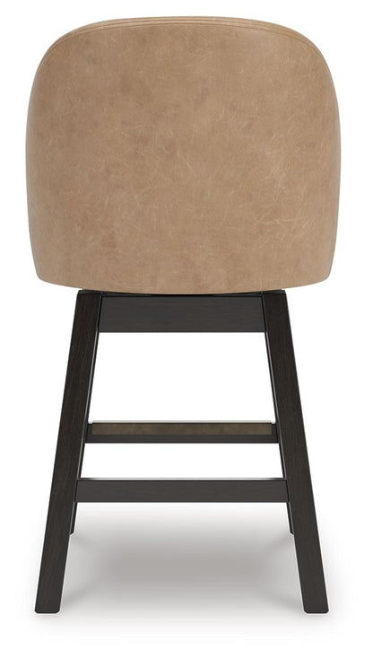 Neymorton - Upholstered Swivel Faux Leather Barstool (Set of 2) - Dark Grayish Brown - Hornell Furniture Outlet