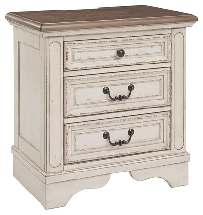 Realyn - White / Brown / Beige - Three Drawer Night Stand - Hornell Furniture Outlet