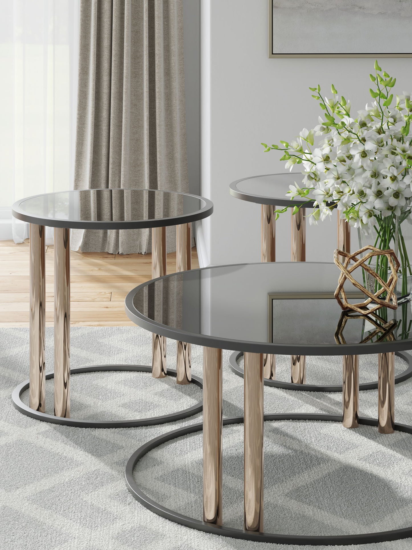 Hannerly - Black / Gold Finish - Occasional Table Set (Set of 3) - Hornell Furniture Outlet