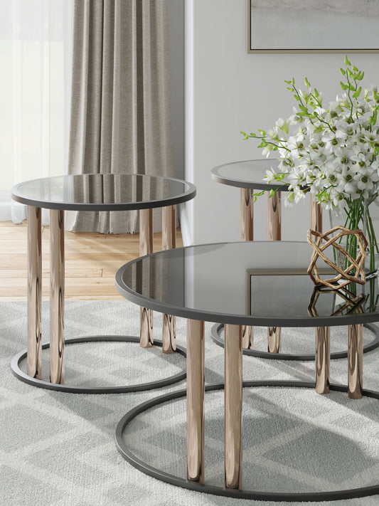 Hannerly - Black / Gold Finish - Occasional Table Set (Set of 3) - Hornell Furniture Outlet