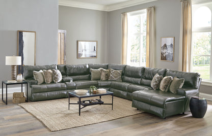 Como - 7 Piece Italian Leather Match Reclining Sectional - Hornell Furniture Outlet