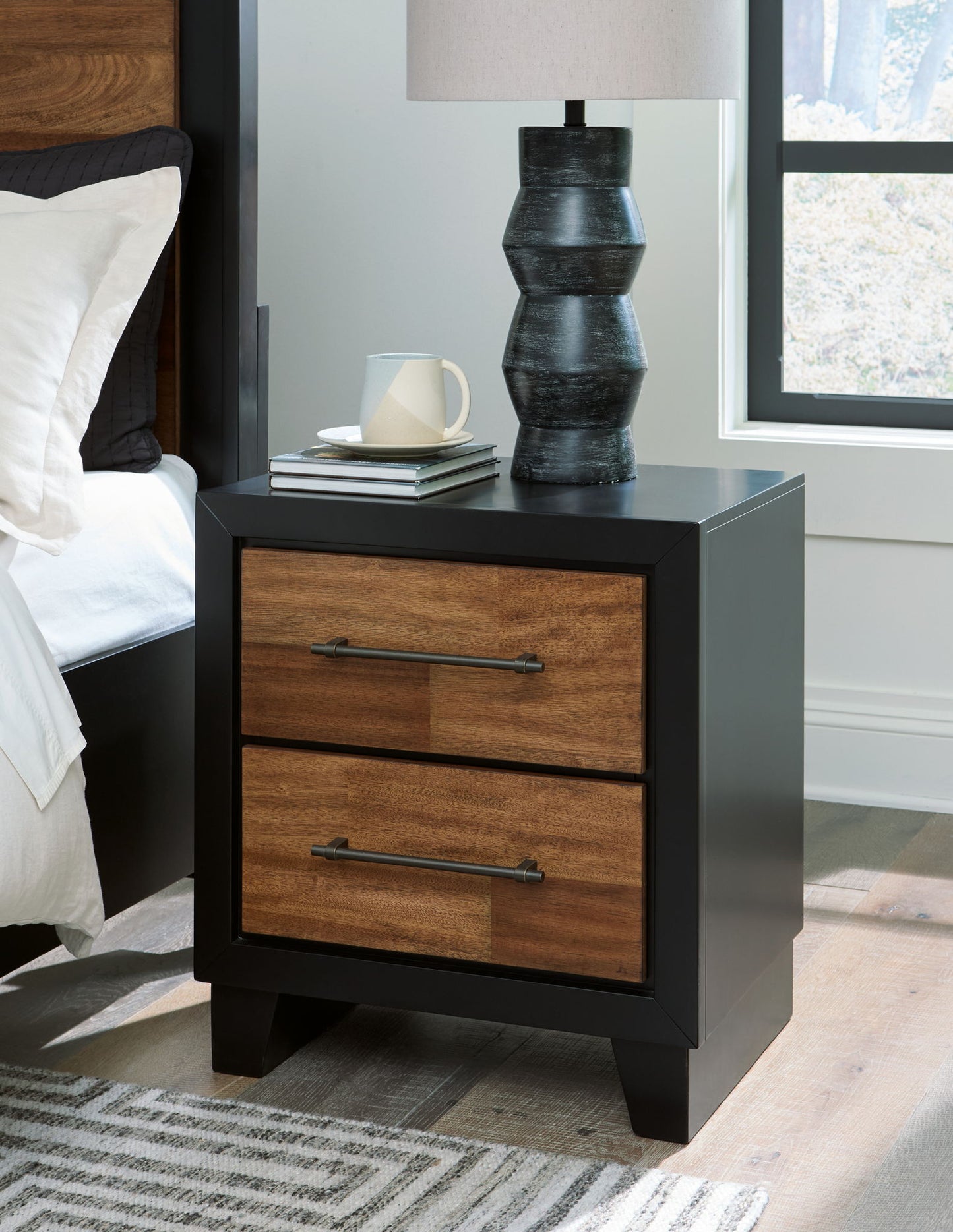 Kraeburn - Brown / Black - Two Drawer Night Stand - Hornell Furniture Outlet