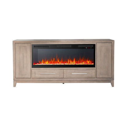 Fireplace TV Consoles - 80" Console With Fire FTS - Light Brown - Hornell Furniture Outlet