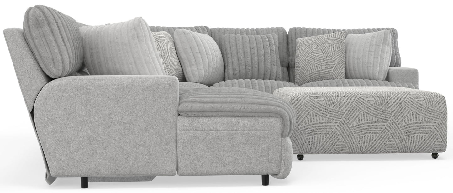 Abraxas - 6 Piece Power Reclining Sectional With Lay - Back Chaise, 2 Reclining Seats, And Included Cocktail Ottoman (LSF Chaise) - Moonstruck - Hornell Furniture Outlet