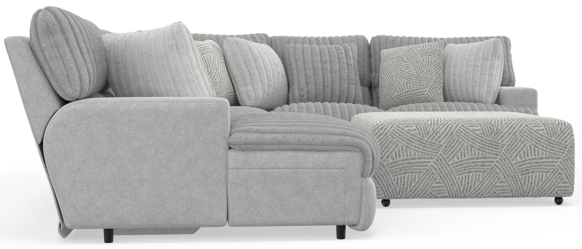 Abraxas - 6 Piece Power Reclining Sectional With Lay - Back Chaise, 2 Reclining Seats, And Included Cocktail Ottoman (LSF Chaise) - Moonstruck - Hornell Furniture Outlet