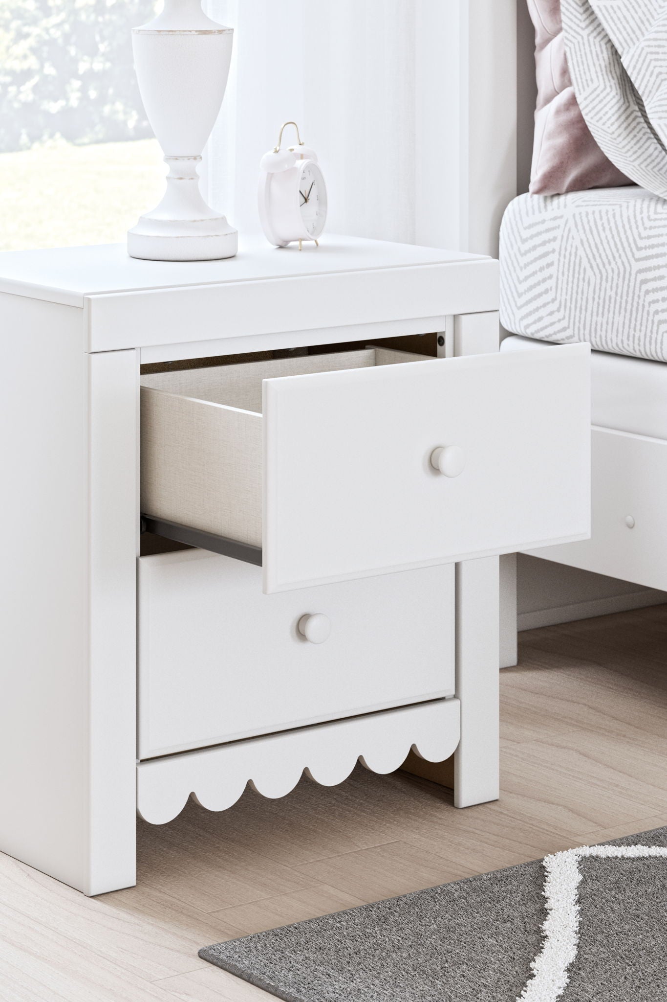 Mollviney - White - Two Drawer Night Stand - Hornell Furniture Outlet