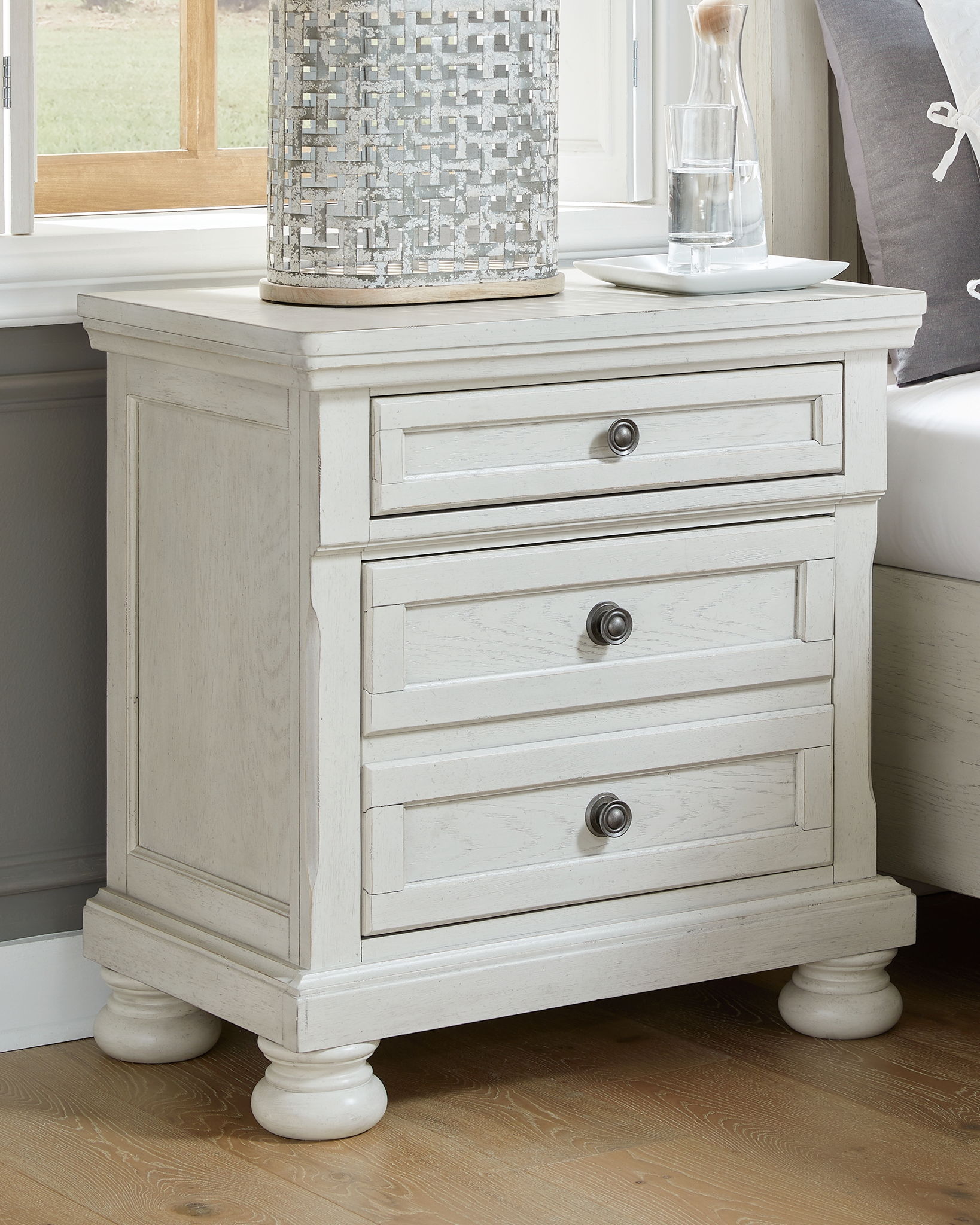 Robbinsdale - Antique White - Two Drawer Night Stand - Hornell Furniture Outlet