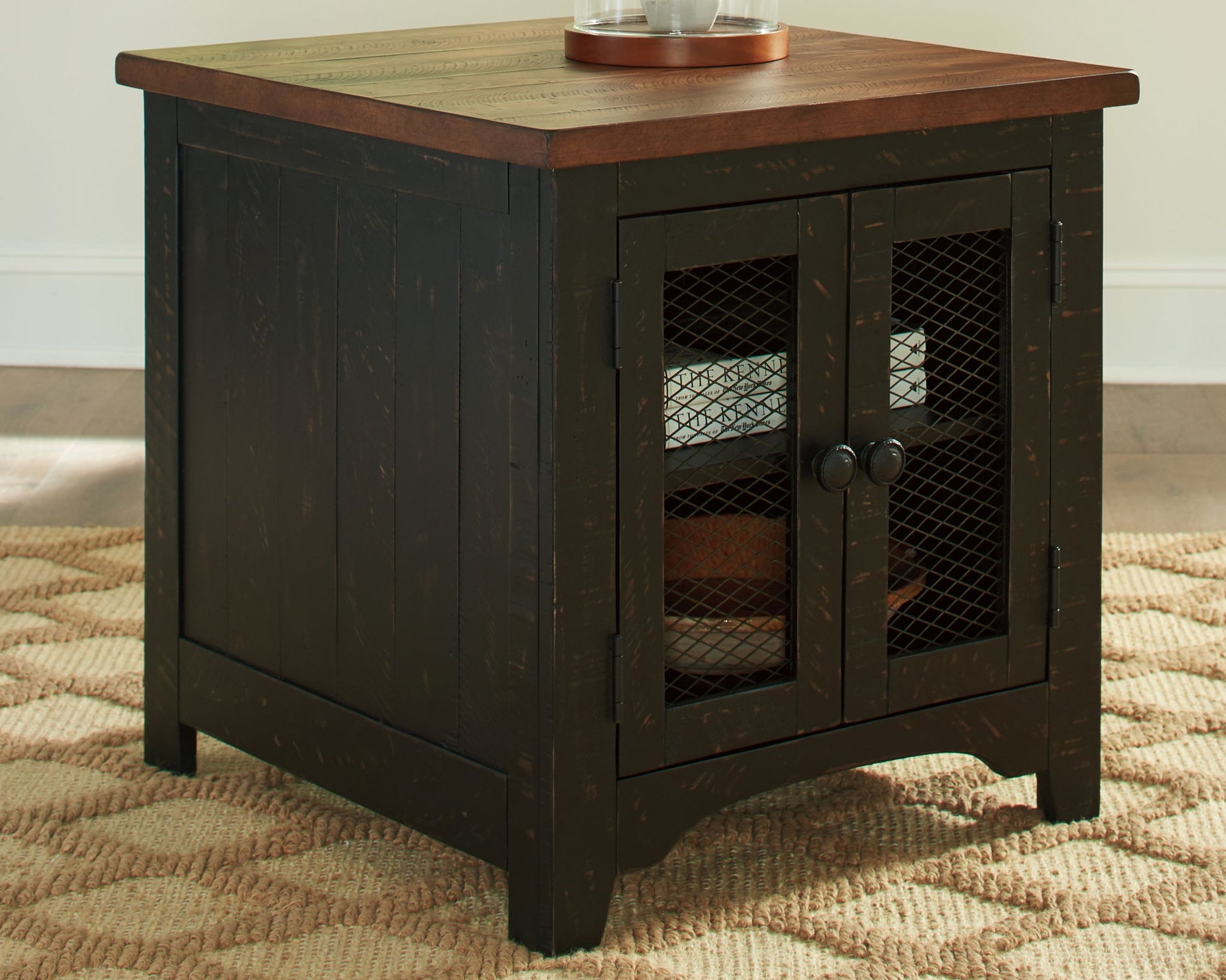 Valebeck - Rectangular End Table - Black / Brown - Hornell Furniture Outlet