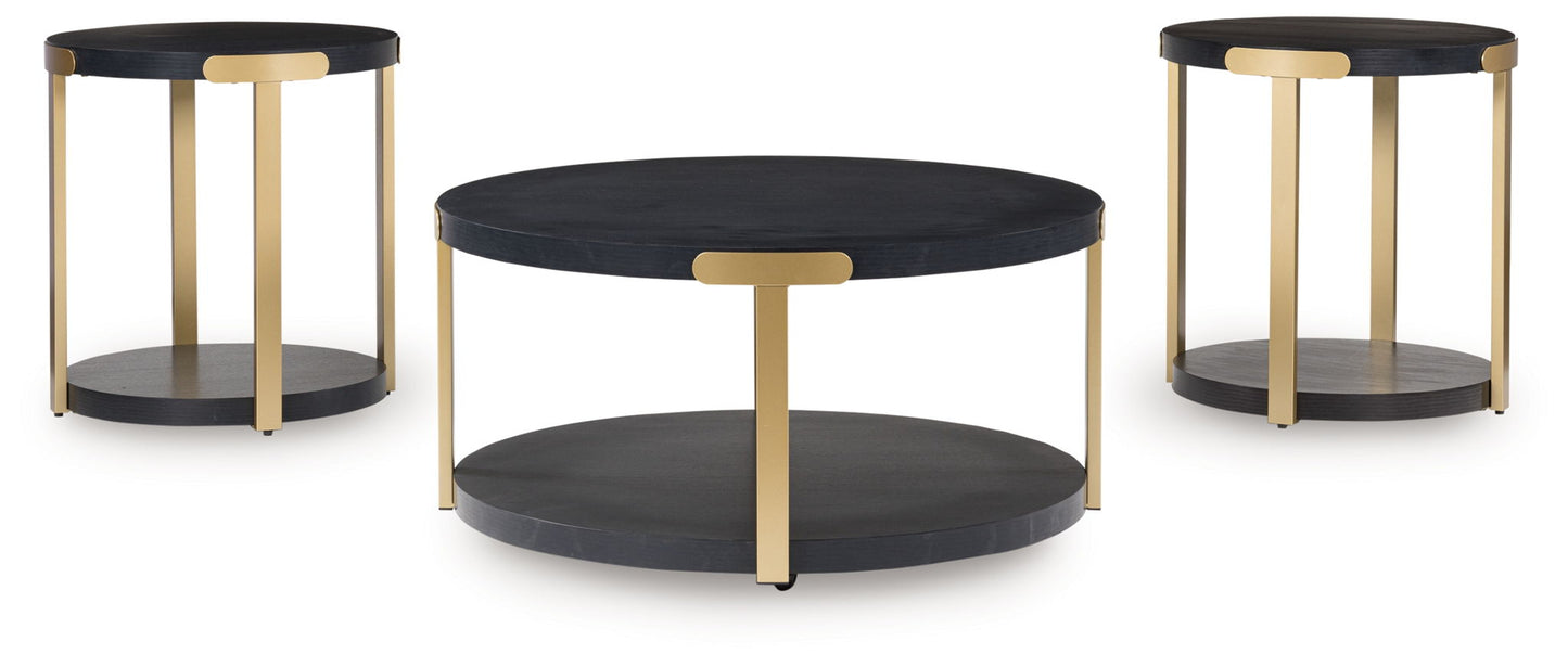 Shylore - Black / Brass Finish - Occasional Table Set (Set of 3) - Hornell Furniture Outlet