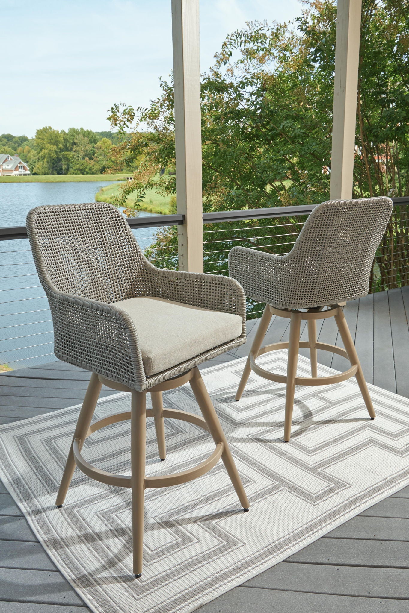 Seton Creek - Barstool With Cushion (Set of 2) - Beige / Gray - Hornell Furniture Outlet